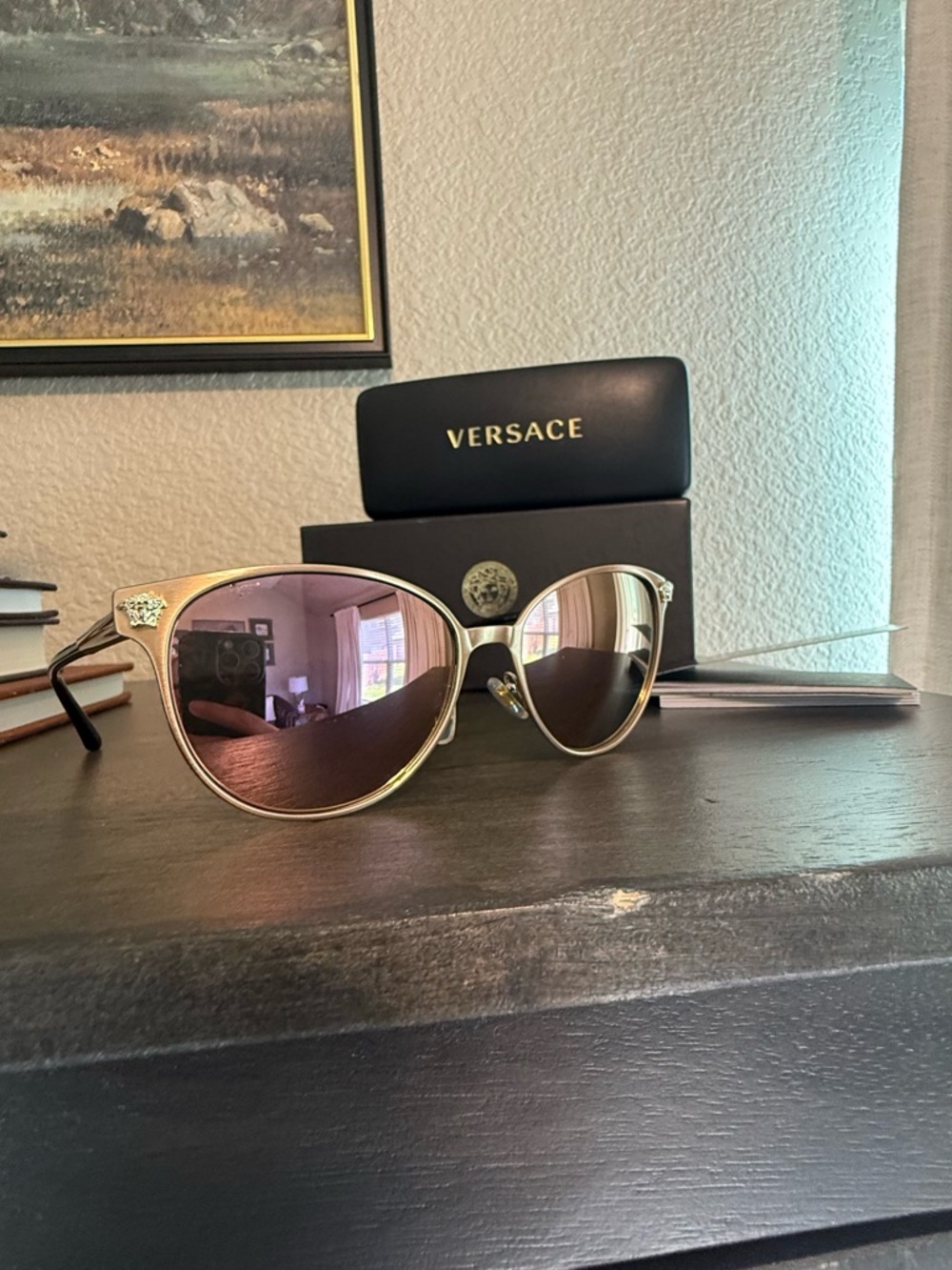 Versace Cat-Eye Sunglasses in Rose Gold with Pink Mirrored Lenses - Picture 10 of 13